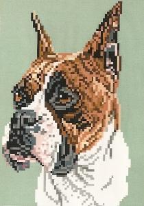 Brenda Franklin DB 114 Boxer-Brindle. 61 x 98 stitches. Cross Stitch, Petit Point, Needlepoint, Waste Canvas, & Rug Hooking Pattern. 